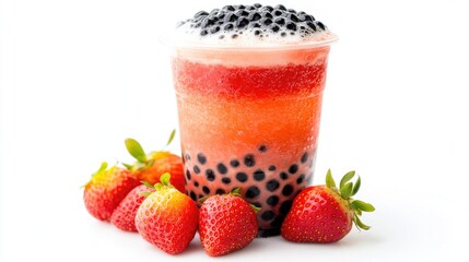Refreshing Strawberry Bubble Tea with Frothy Topping