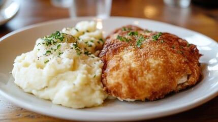 Crispy Chicken Cordon Bleu Served with Mashed Potatoes
