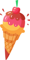 A delicious ice cream cone showcases three bright flavors topped with a cherry perfect for a summer treat on a sunny day.