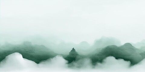 Enchanting misty mountains with evergreen tree amidst foggy landscape