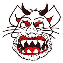 Bad Cat Design Evil Halloween Monster Devil Horror Horns Sharp Teeth Funny Cool Cartoon Cute Cats Lovers Cartoon Comic Fun Love Sweet Kittens Adorable Feline Playful Kitties Fur Baby Paw Pet Owners