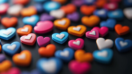 Colorful visualization of likes and social media hearts 