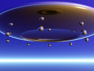Raumschiff im Orbit eines imaginären Planeten - Science fiction - Phantastische Illustration