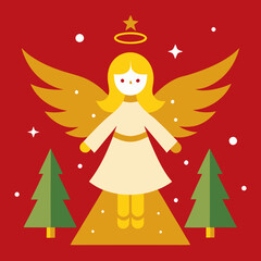 gold Christmas tree angel festive scene