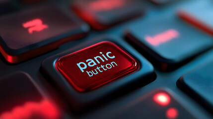 A close up of a red panic button on the keyboard, AI