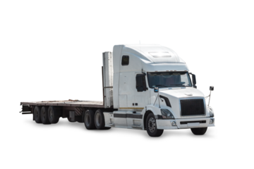 White bonnet truck with a semitrailer isolated