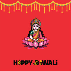 Happy Depwali Goddess Laxmi on Laxmi pujan or pooja in Diwali or Deepavali, a festival of light