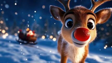 Cute 3D Cartoon Reindeer in Winter Wonderland