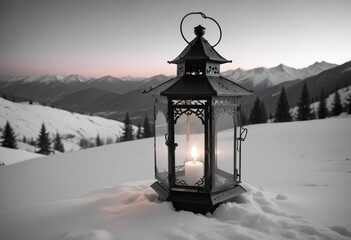 lantern in the snow