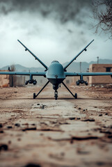 Silhouette of a modern military drone. AI generative.