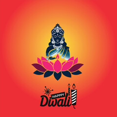 Happy Depwali Goddess Laxmi on Laxmi pujan or pooja in Diwali or Deepavali, a festival of light