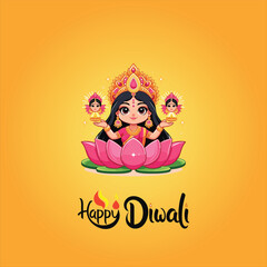 Happy Depwali Goddess Laxmi on Laxmi pujan or pooja in Diwali or Deepavali, a festival of light