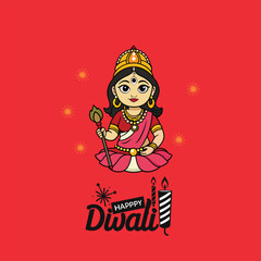 Happy Depwali Goddess Laxmi on Laxmi pujan or pooja in Diwali or Deepavali, a festival of light