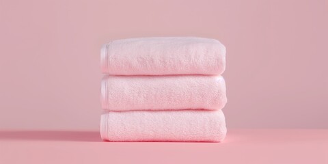 Stack of soft pink towels on a pastel background for home decor and spa