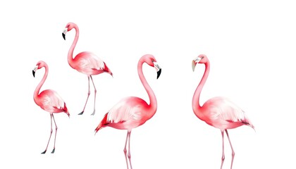Set of flamingos on white background, watercolor pink flamingo AI Generate