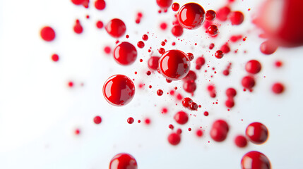 Red molecules floating and connecting on white background