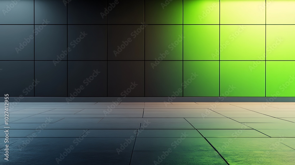 Poster a minimalist studio setting with a green lit wall.