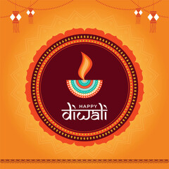 Happy Diwali vector Design template. Festive Diwali card. Design template with lamp, golden lights.