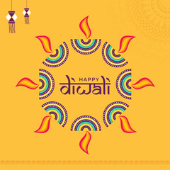 Happy Diwali vector Design template. Festive Diwali card. Design template with lamp, golden lights.