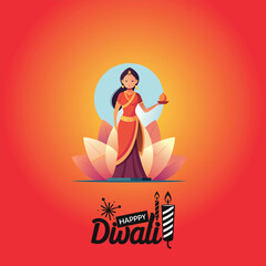Happy Depwali Goddess Laxmi on Laxmi pujan or pooja in Diwali or Deepavali, a festival of light