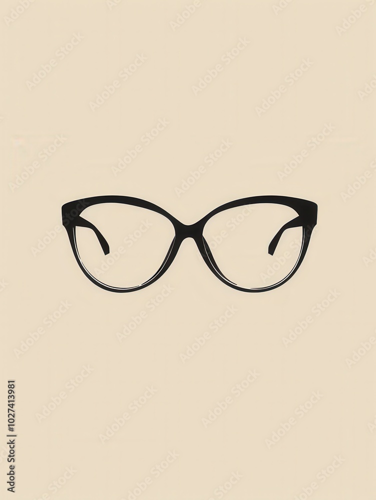 Poster a pair of elegant black eyeglasses displayed prominently against a soft neutral background, capturin
