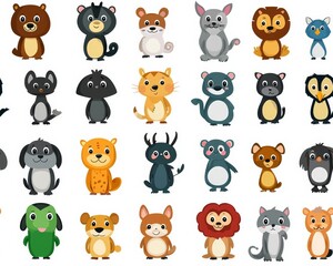 Obraz premium abstraction of A set of domestic, wild and marine animals will help you decorate the book, make stickers or badges. , copy space for text,