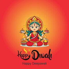 Happy Depwali Goddess Laxmi on Laxmi pujan or pooja in Diwali or Deepavali, a festival of light