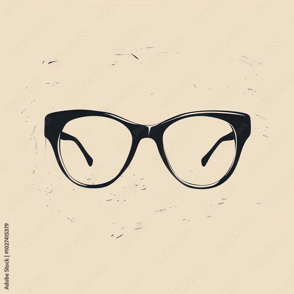Aufkleber A modern pair of eyeglasses is displayed prominently on a light, textured background, emphasizing simplicity and style. Generative AI