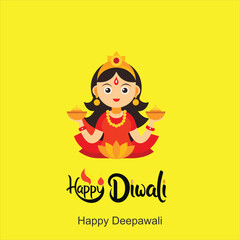 Happy Depwali Goddess Laxmi on Laxmi pujan or pooja in Diwali or Deepavali, a festival of light