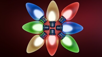 3d rendering of series of colorful light bulbs, it is festive and reminiscent of holiday decorations, particularly Christmas lights.