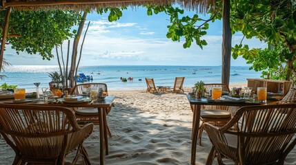 Serene Beachside Dining Experience with Tropical Vibes