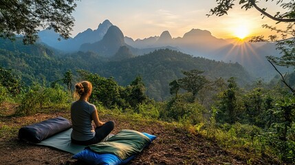 Fototapeta premium Serene Meditation at Sunrise in Mountain Landscape