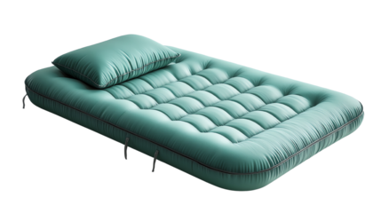 Inflatable air mattress with pillow.
