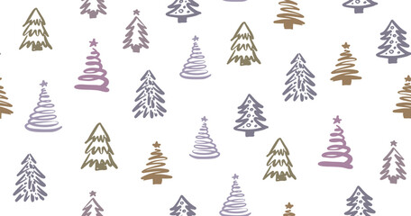 Obraz premium Christmas tree pattern on white background, Hand drawn illustrations.