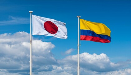 Naklejka premium 日本の国旗とコロンビアの国旗(Japan flag & Colombia flag.) 