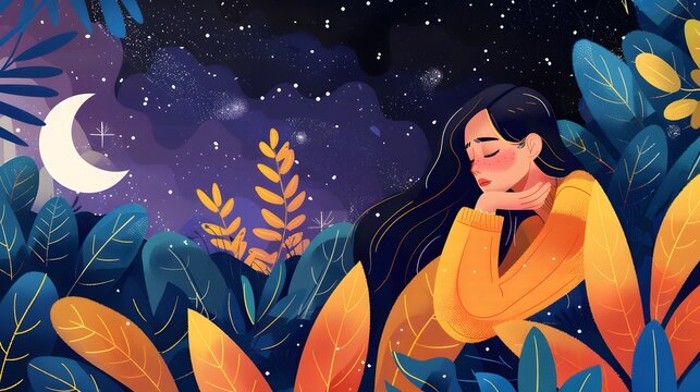 Sad girl in the night illustration