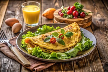 Healthy Breakfast Omelet with Fresh Lettuce in a Natural Setting