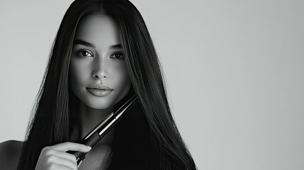 Elegant Portrait of a Woman Holding a Pen