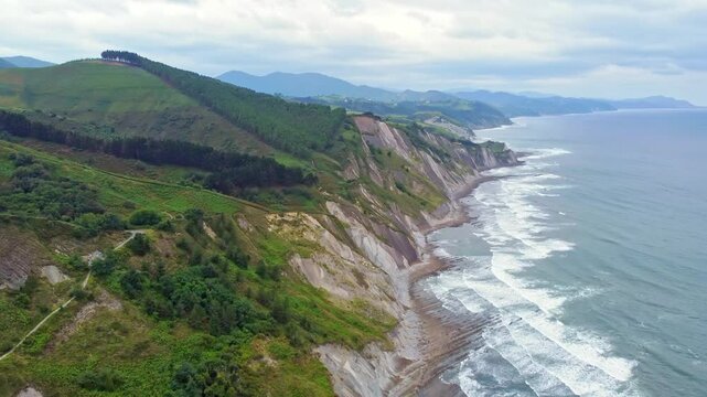 Aerial view of the Flysch Begiratokia is part of the basque coast. Deba, Gipuzkoa, Spain.