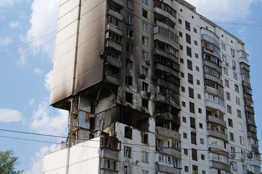 Damages after gas explosion in an apartment house. Building with gas stoves