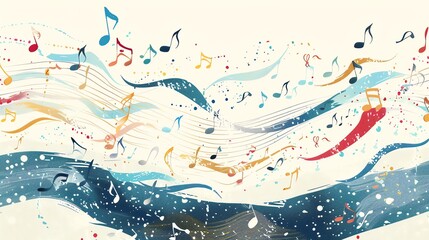 Naklejka premium Abstract colorful music notes and lines with paint splatters.