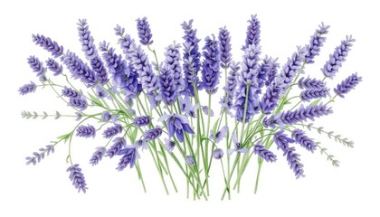 Fototapeta premium Set of lavender flowers: bouquet of lavender flowers on isolated white background, watercolor painting, hand drawing AI Generate