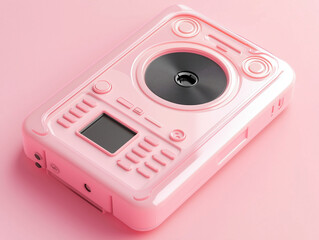 Fototapeta premium Portable Cassette Player in Pastel Pink: Nostalgic and Chic for Retro Music Enthusiasts