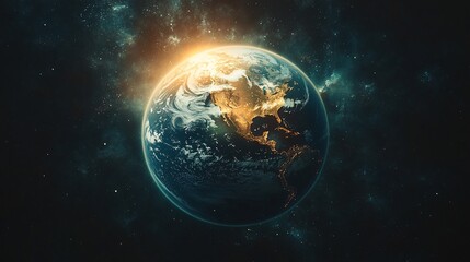 Fototapeta premium Earth Glowing in Blue Light from Space