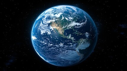 Earth in Distant Space with Stars and Universe Background