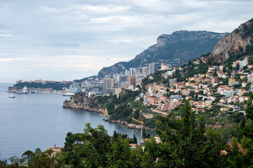 Fototapeta premium Morning view on houses and harbour of Monte-Carlo town in Monaco principality