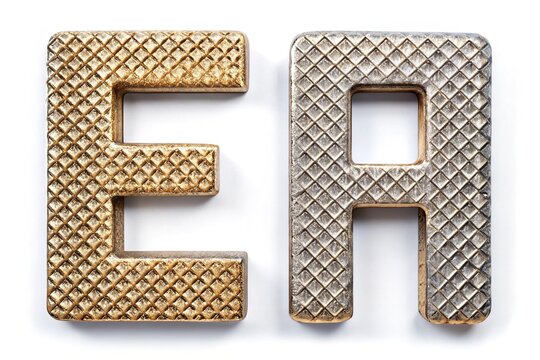 Macro Photography of Metal Letters EFGH on White Background for Design and Typography Projects