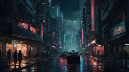 cyberpunk night city street