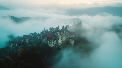 Fototapeta premium Mysterious Castle Above Enveloped in Fog