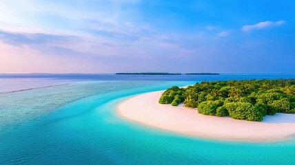 Fototapeta premium Paradise Found: Aerial View of Tropical Beach with Turquoise Waters and White Sand, Perfect Getaway Destination for Relaxation and Serenity